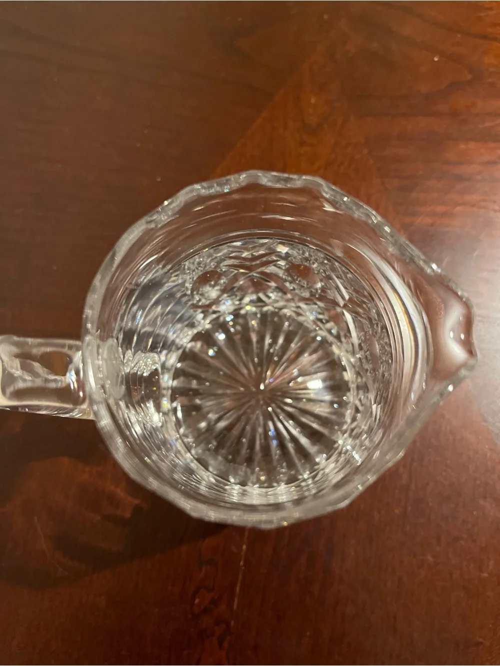 Cut Crystal Clear Glass Creamer with Etched Diamond Pattern